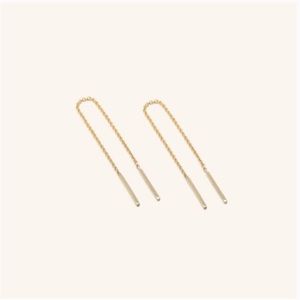 Vrai & Oro Line Threader Earrings, 14k Solid Yellow Gold